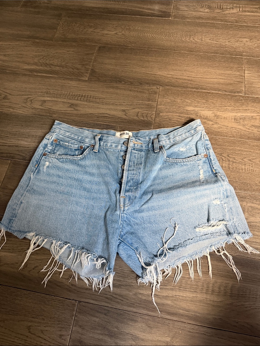 Agolde Light Wash High-Rise Cutoff Jean Shorts